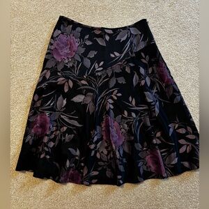 Ann Taylor Black and Purple Floral A-Line Skirt
